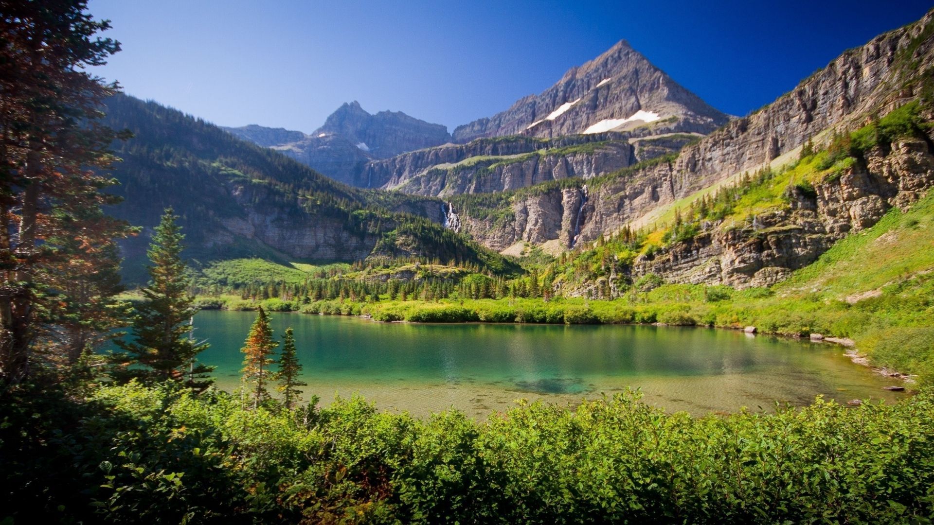 Wallpaper mountains, lake, grass, sky, summer. National parks, Glacier national park, Nature wallpaper
