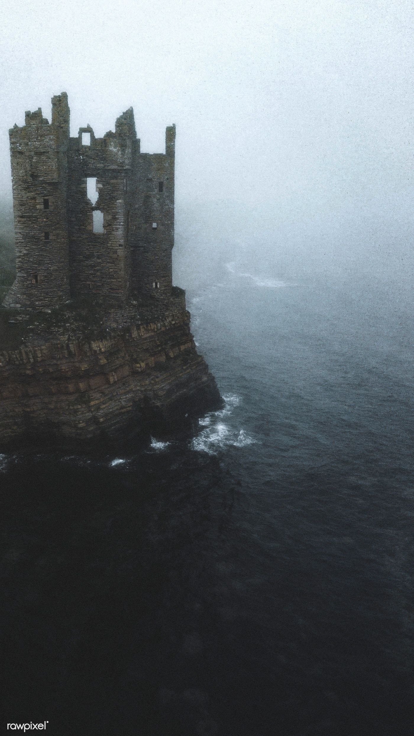 Download premium image of Misty view of Keiss Castle, Scotland