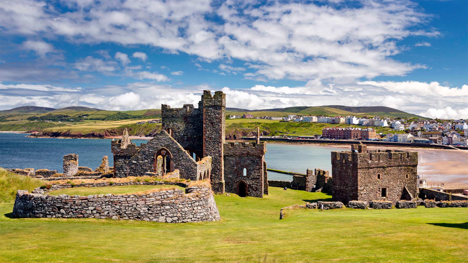 Peel Castle on St. Patrick's Isle with the Isle of Man
