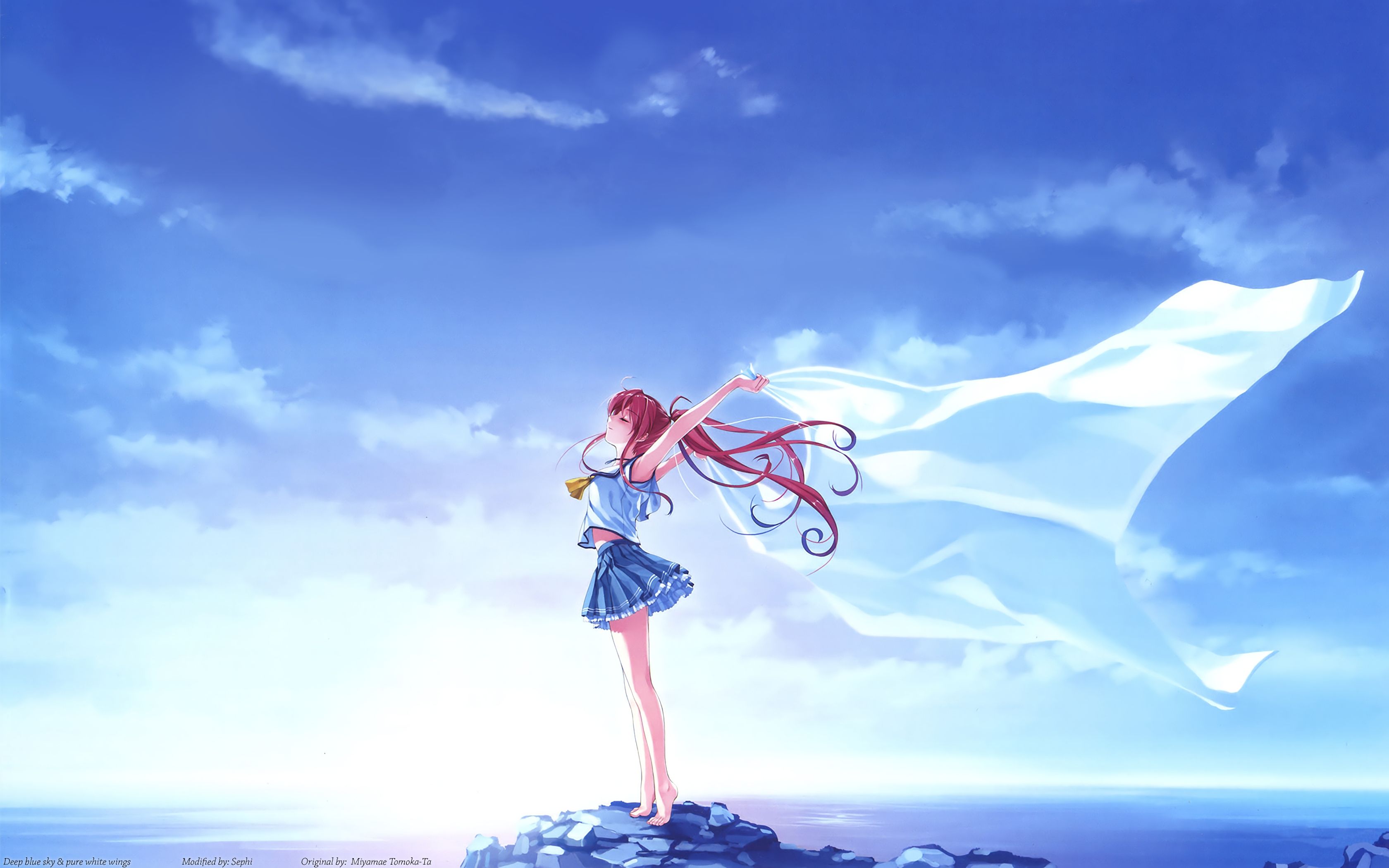 Anime Deep Blue Sky Pure White Wings 4k, HD Anime, 4k Wallpaper