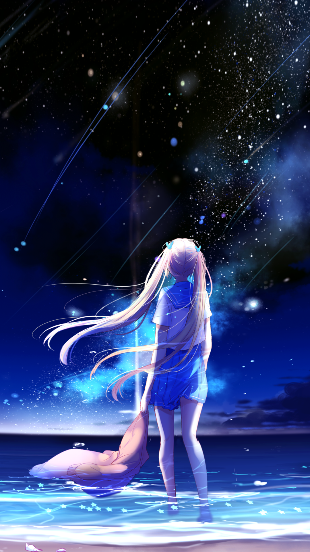 Anime Original Beach Comet Girl Long Hair Night School Uniform