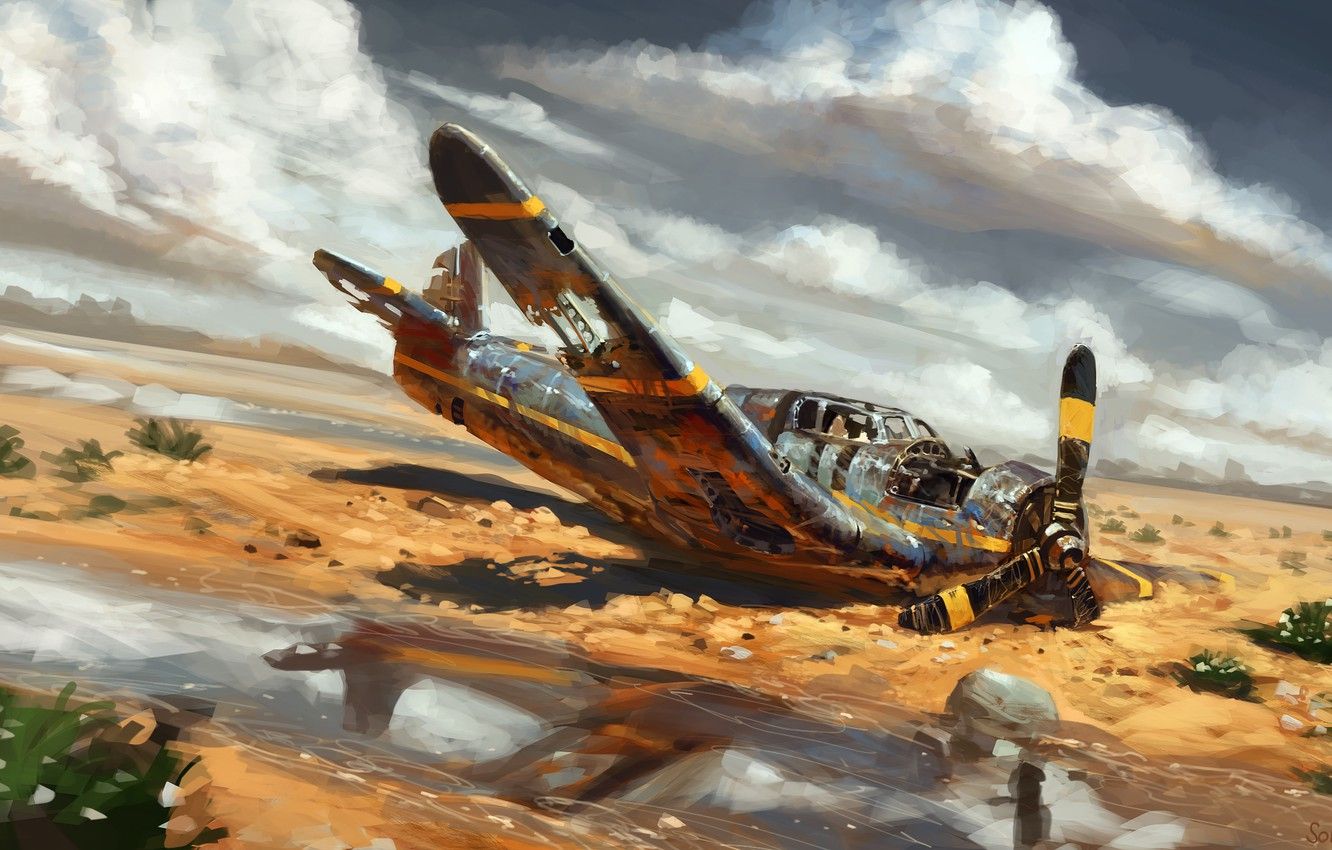 Wallpaper aviation, the plane, desert, art, by real sonkes, crash