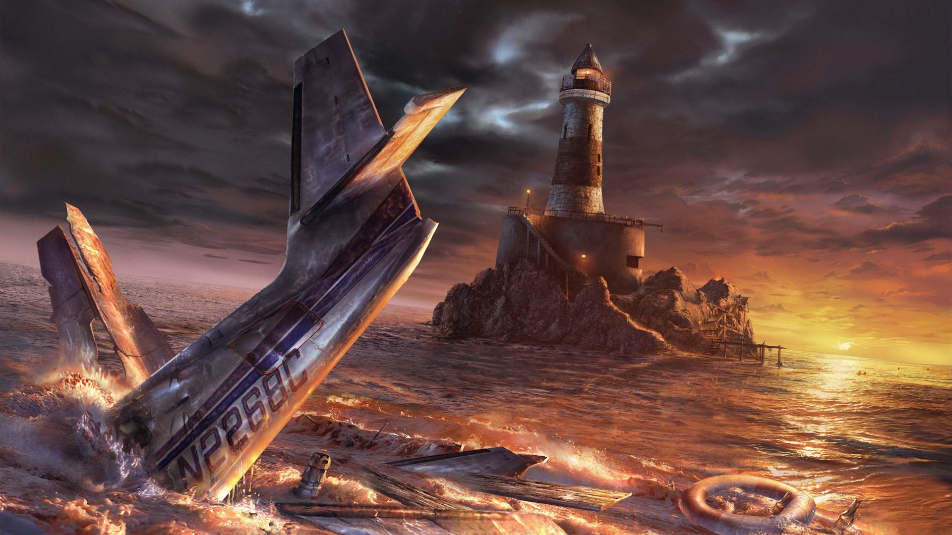 Free download Crashed airplane near the lighthouse wallpaper