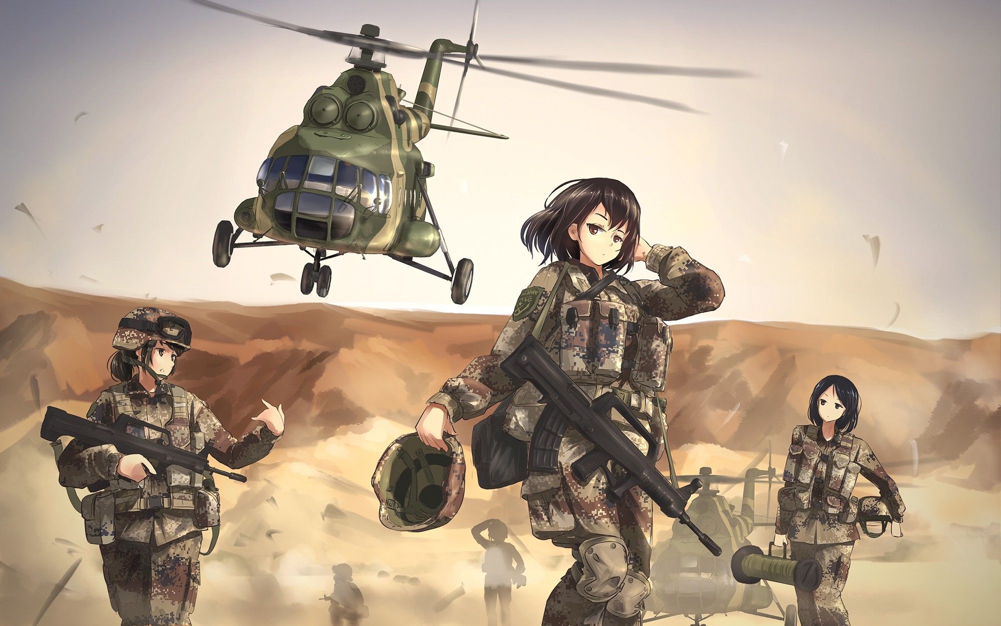 Anime 2000x1250 TC1995 Military Mi 8 Women Anime Girls Weapon