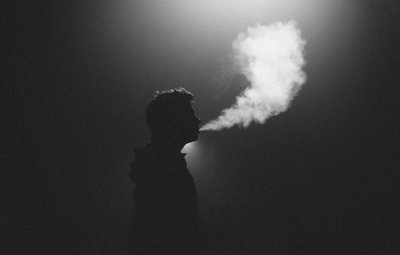 Wallpaper light, smoke, silhouette, male, Smoking image