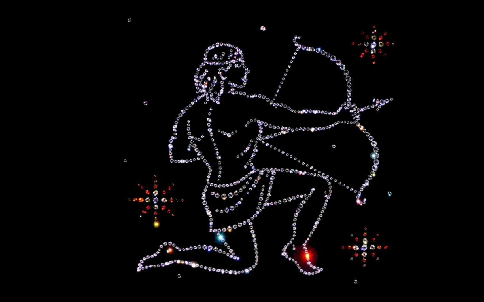 Brilliant zodiac sign Sagittarius on a black background. Desktop