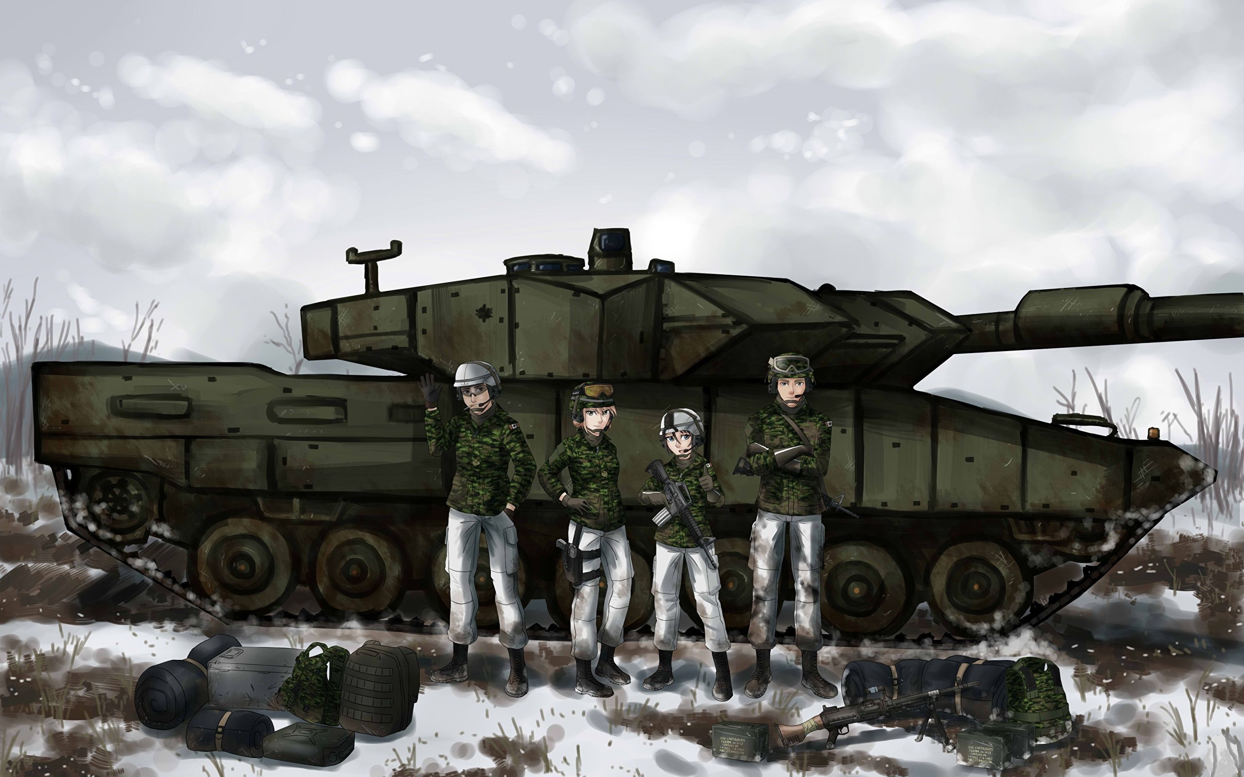 Wallpaper Tanks Soldiers Leoprad Anime 2560x1600