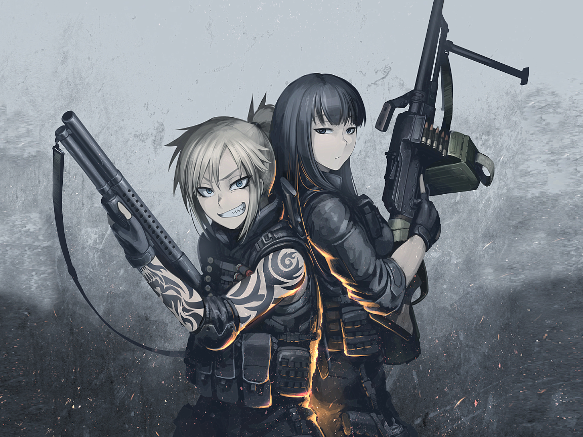 Two women soldiers Anime Desktop wallpaper 1152x864