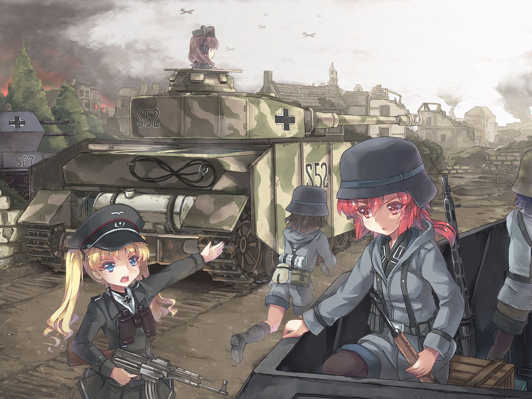 Picture tank Soldiers Helmet north abyssor Pz. IV Anime 2048x1536