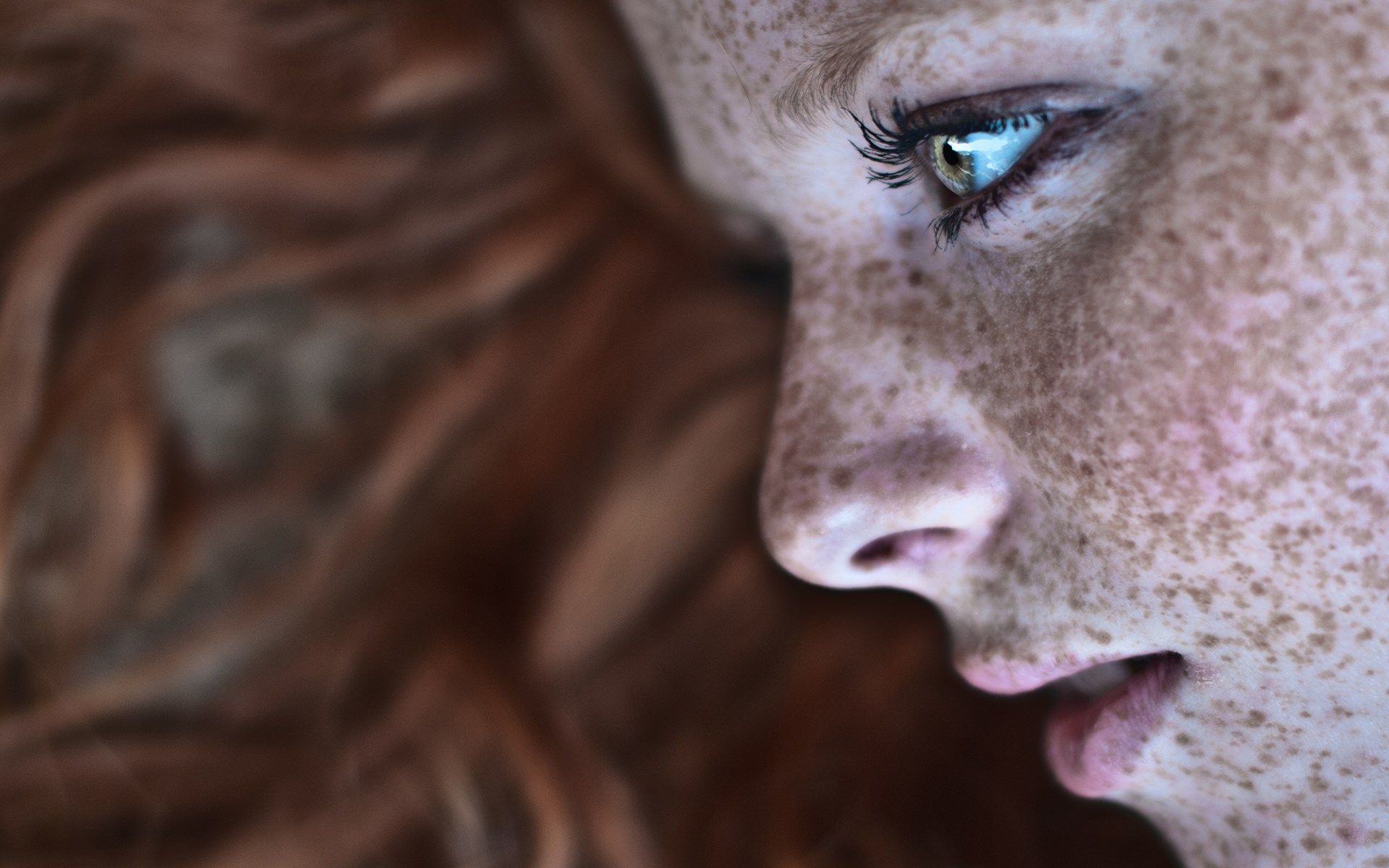 Girl Freckles Face Close Up