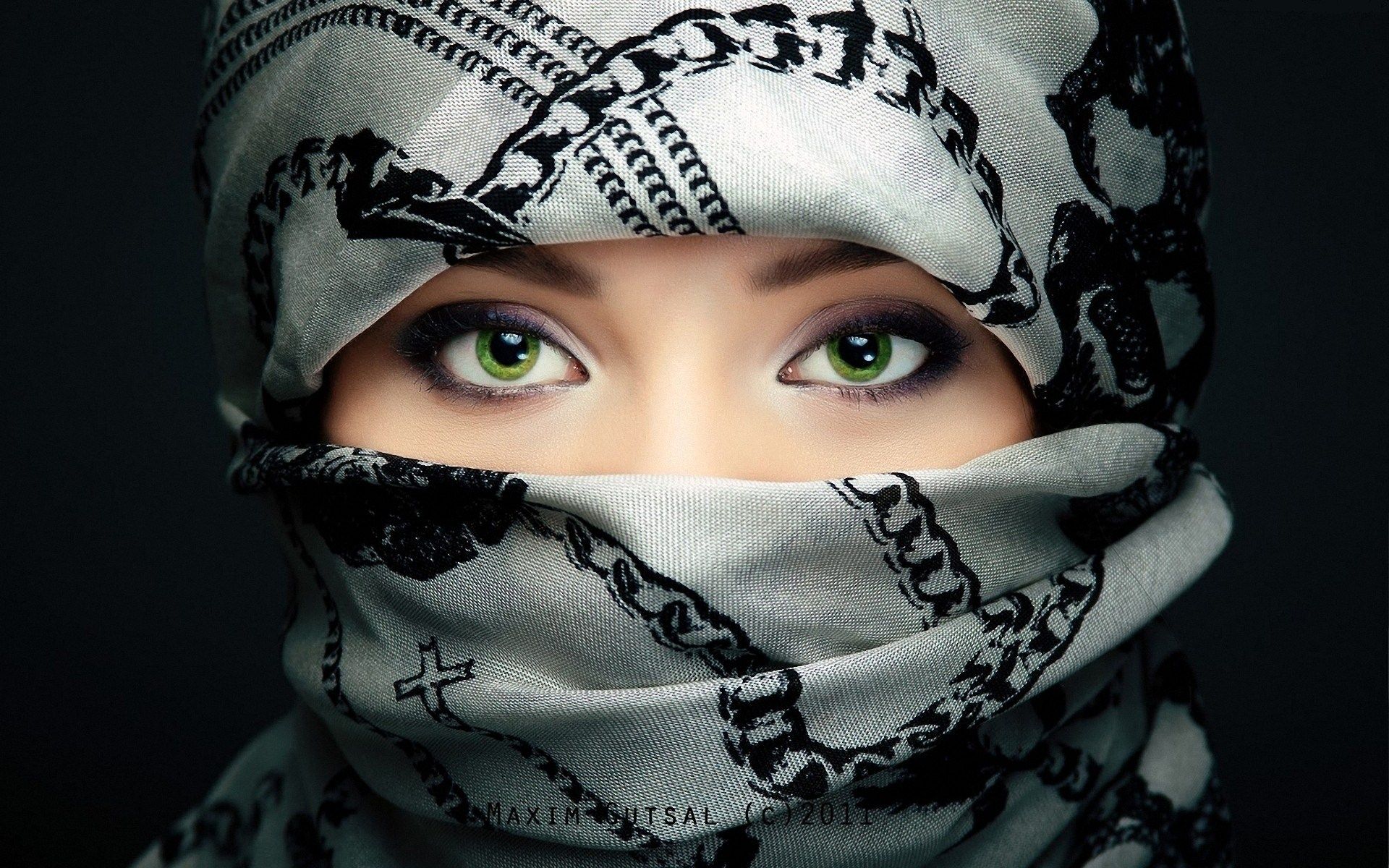 Girl With Face Covered Green Eyes Wide HD Wallpaper. Eyes