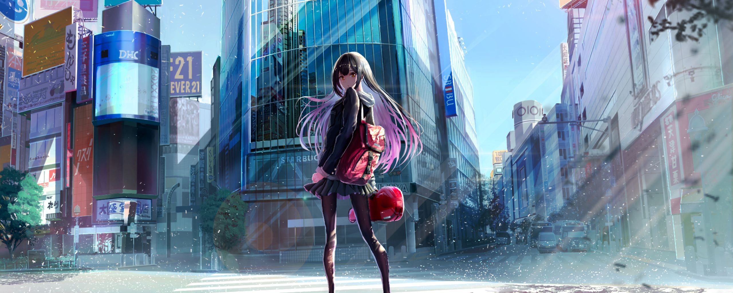 School Anime Girl 2560x1024 Resolution Wallpaper, HD