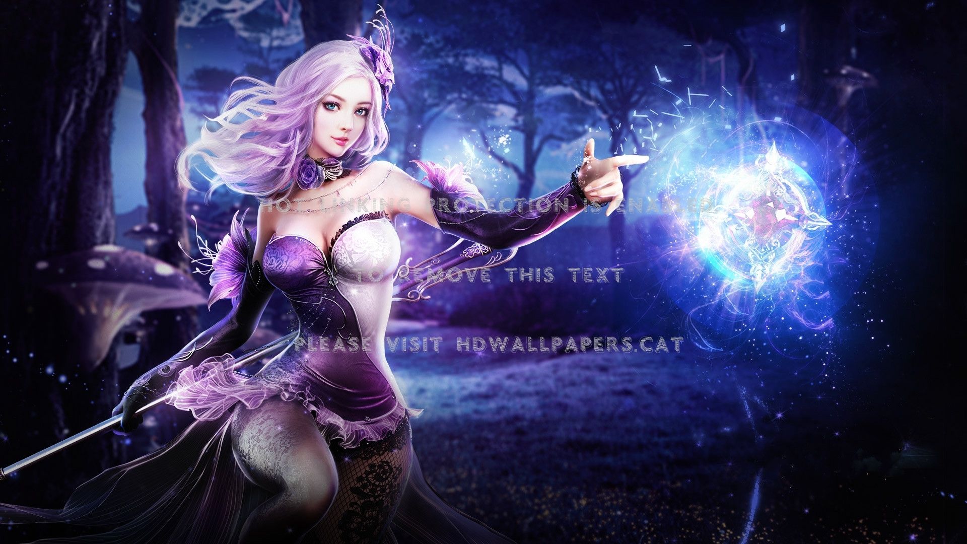 beautiful sorceress purple light girl 3D cg