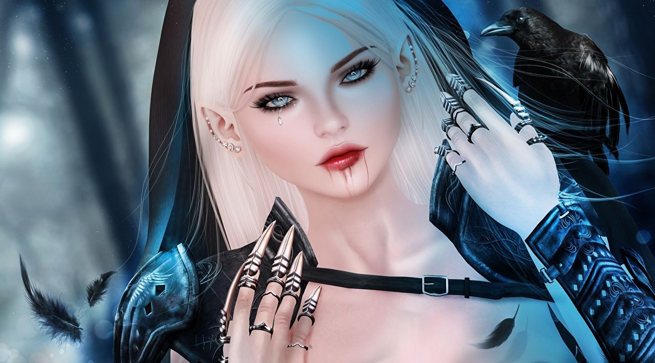 Wallpaper Vampires Blonde girl Tears Beautiful Face young woman 3D