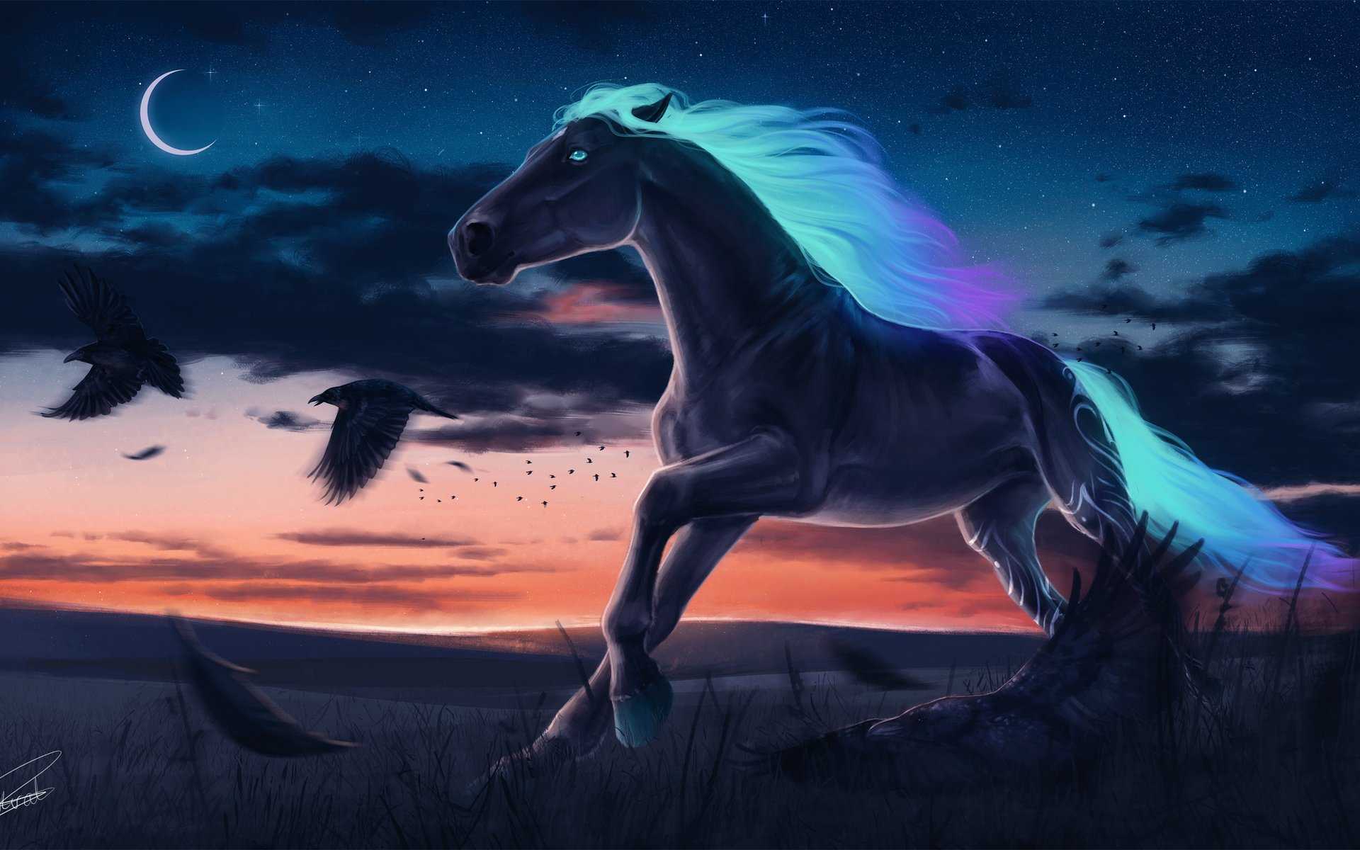 Horse Magic Moon Digital Art HD Wallpaper (1920x1200)