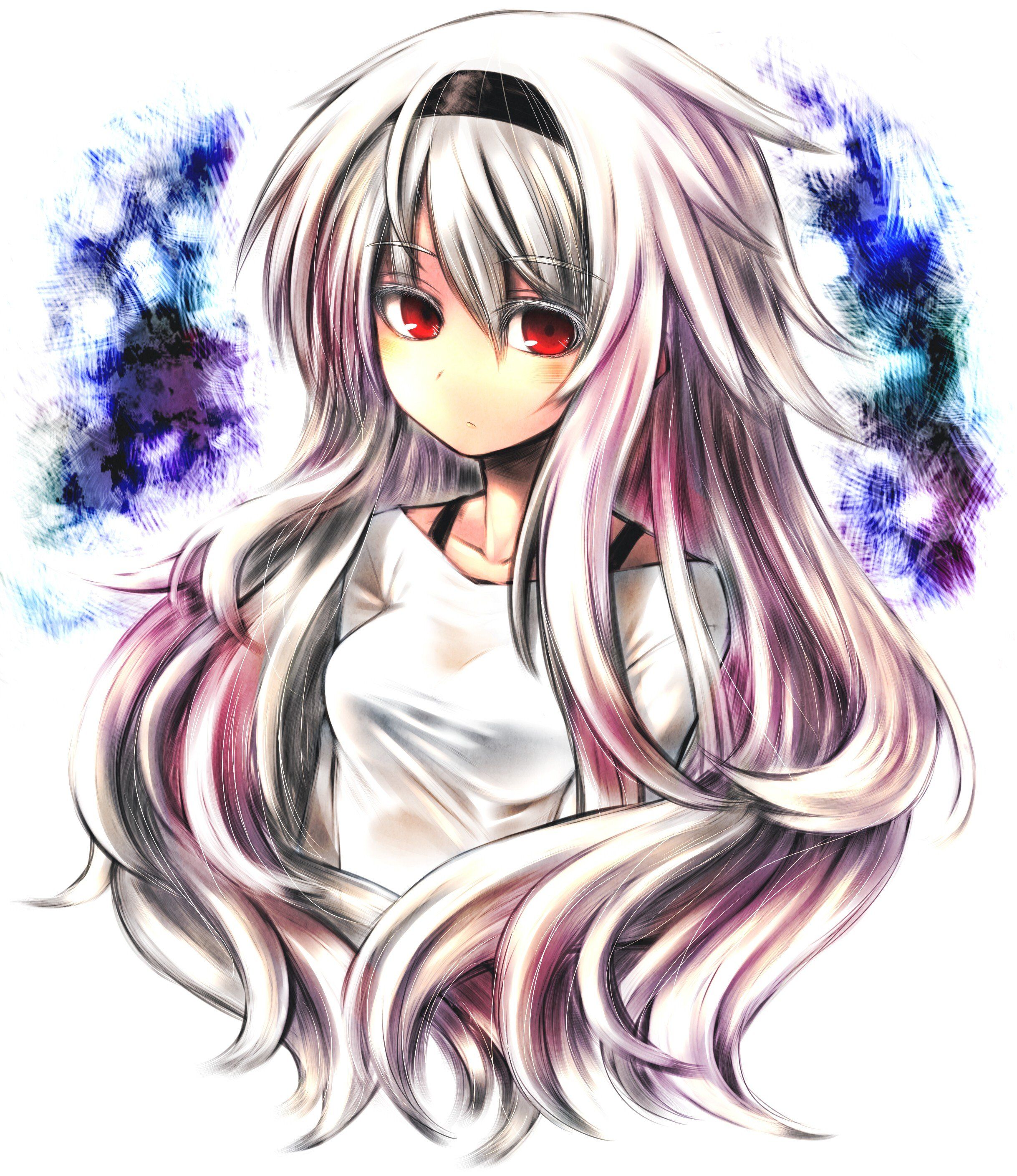 Long hair red eyes white hair anime girls hair band wallpaper