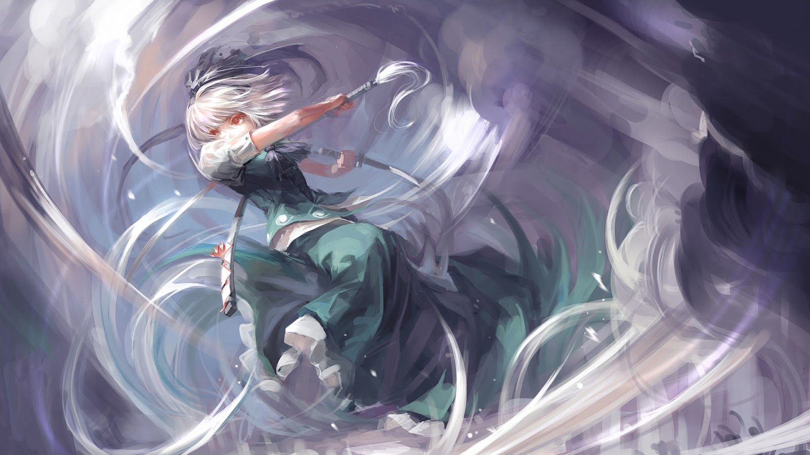 Touhou Konpaku Youmu Red Eyes White Hair Anime Girls