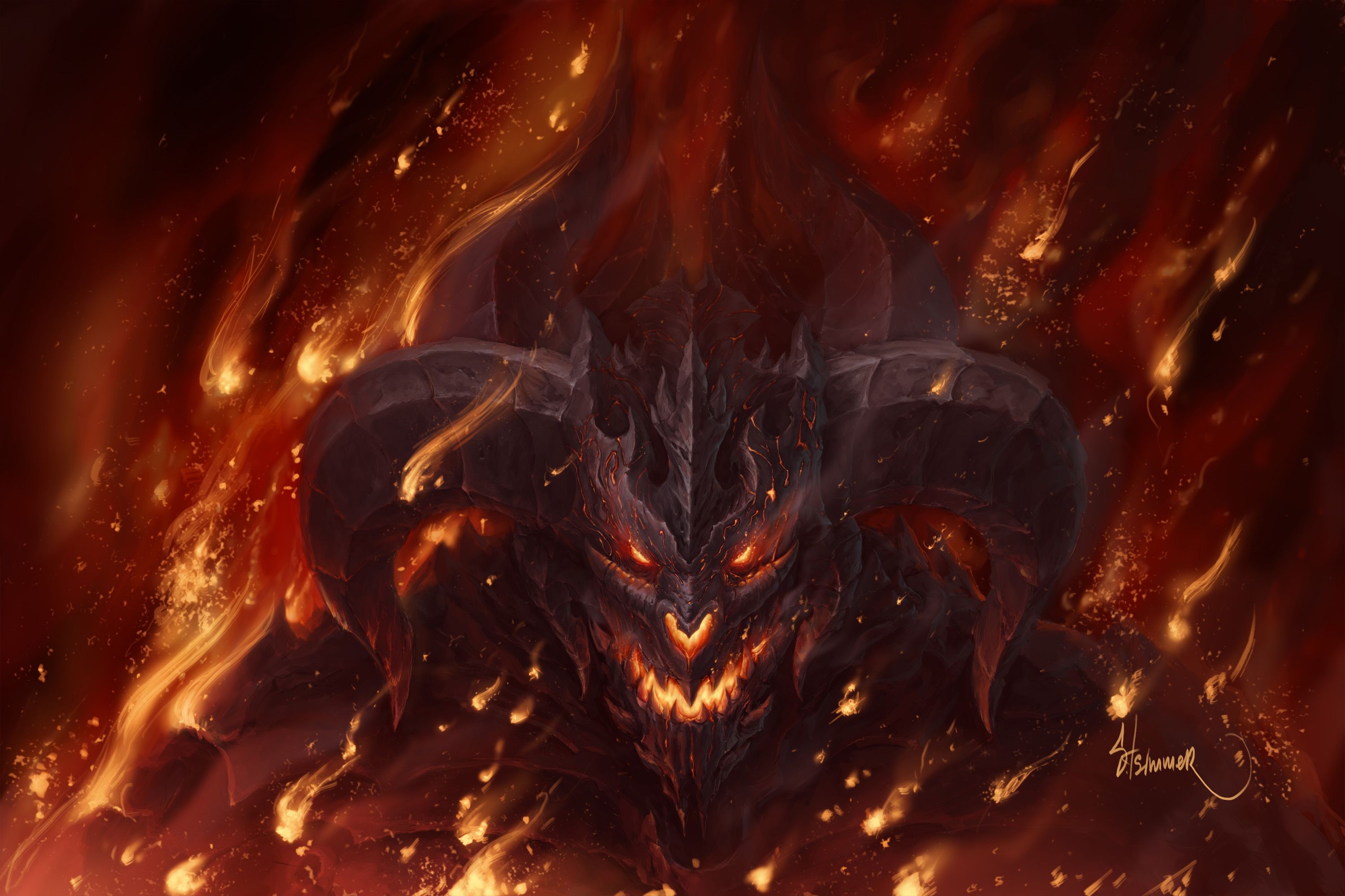 Demons Monsters Fire Horns Fantasy demon dark wallpaper