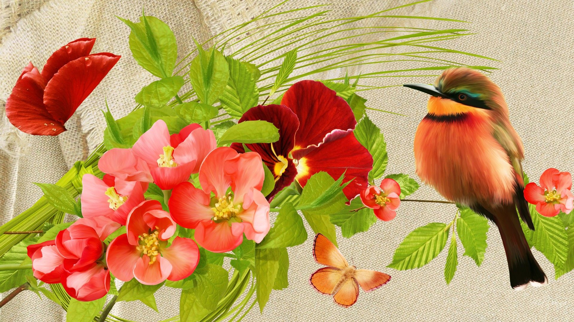 Free download Pretty Birds Flowers wallpaper ForWallpapercom