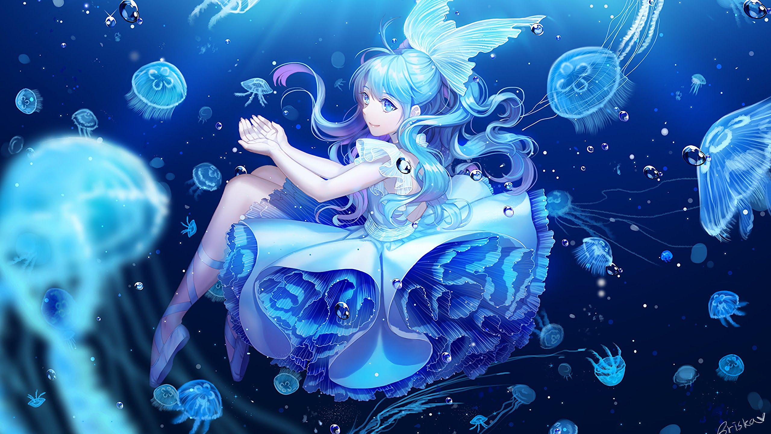 Anime Girl Underwater 4K Wallpaper