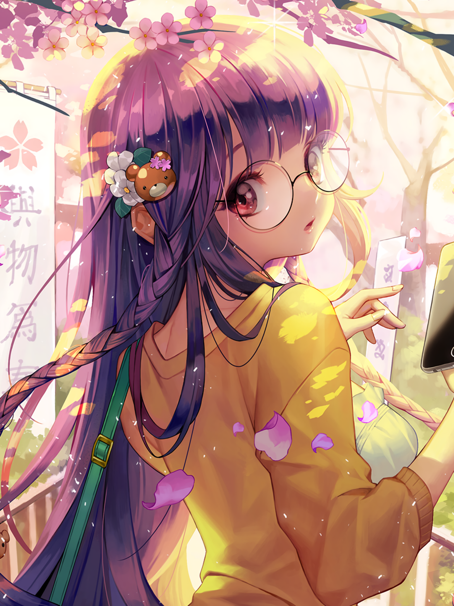 illustration of anime girl with glasses Stock Photo