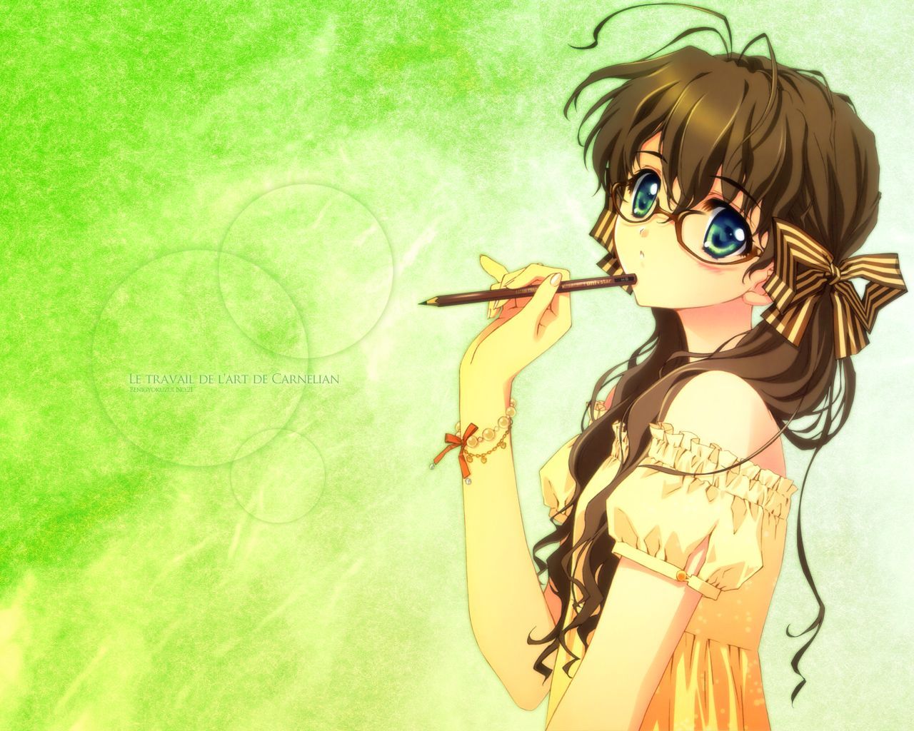 Cute Anime Girl With Brown Hair And Glasses