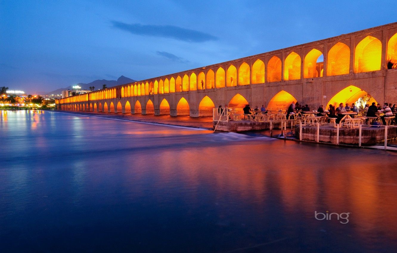 Wallpaper landscapes, Iran, bing, Esfahan, The Si o seh Bridge