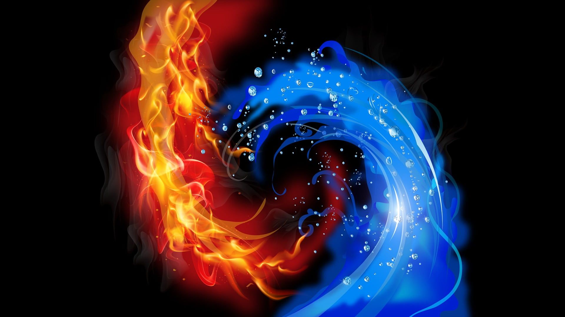 Fire And Ice Wallpaper, Abstract, Black Background, Water