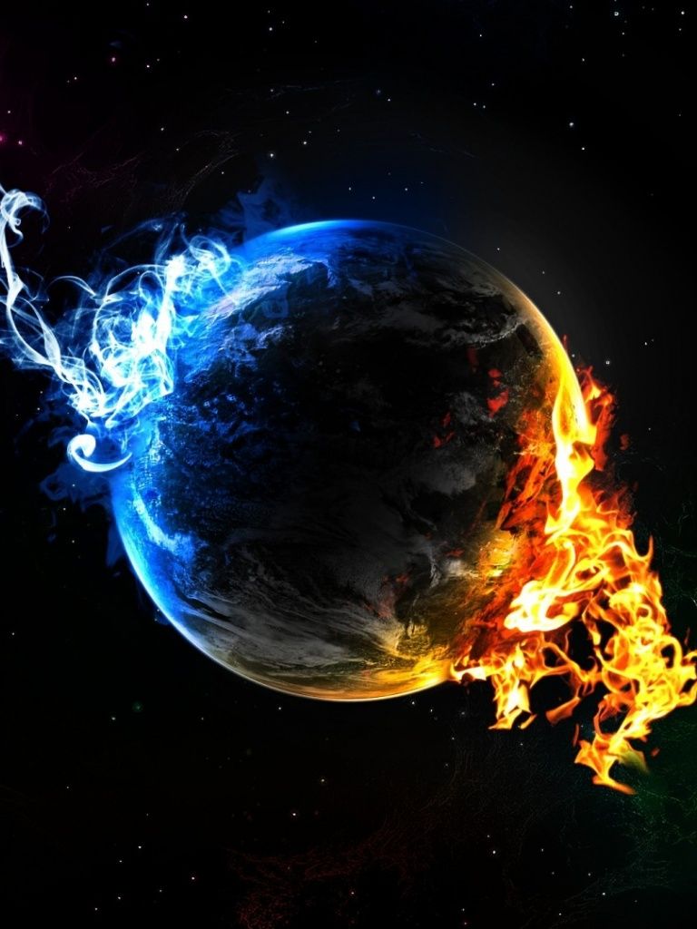 Fire and ice on the planet, fantasy iPad mini wallpaper