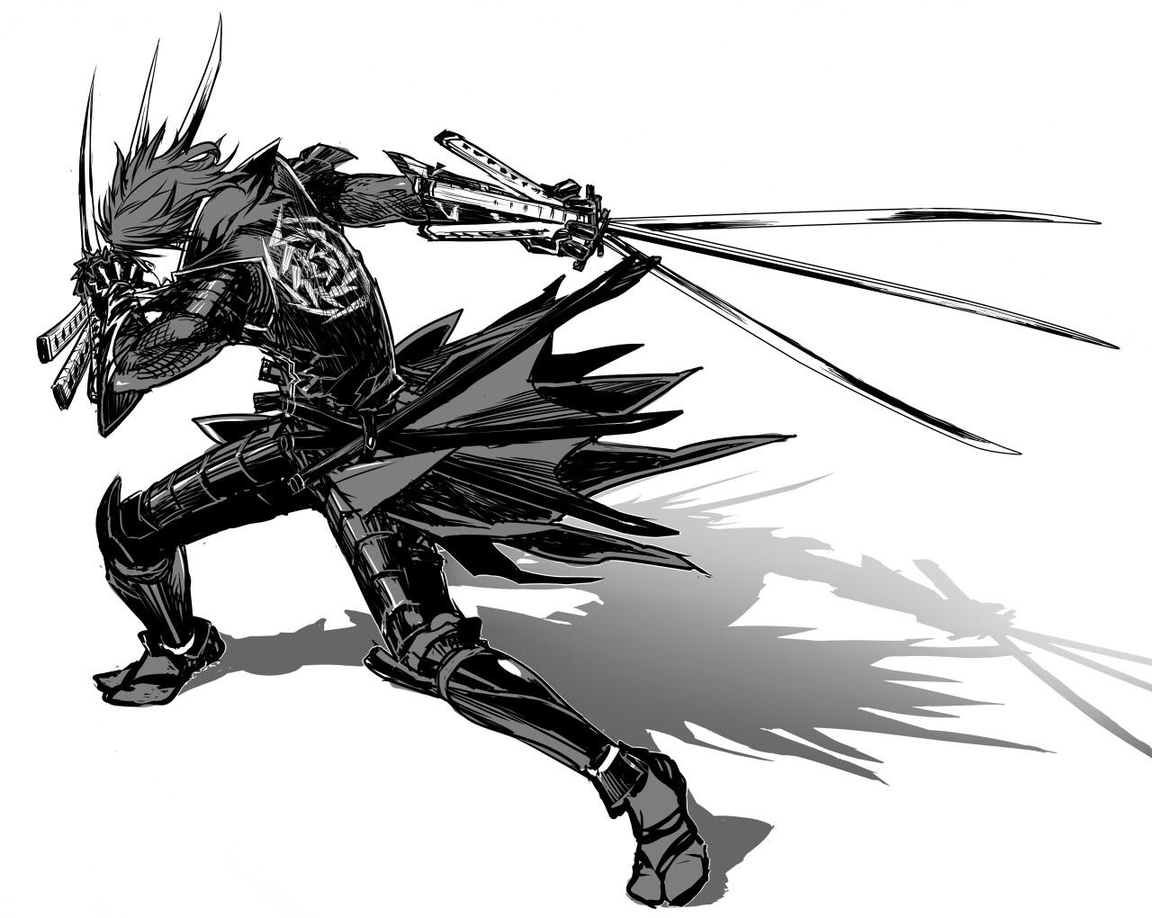 black and white, ninjas, katana, samurai, weapons, armor, chrome