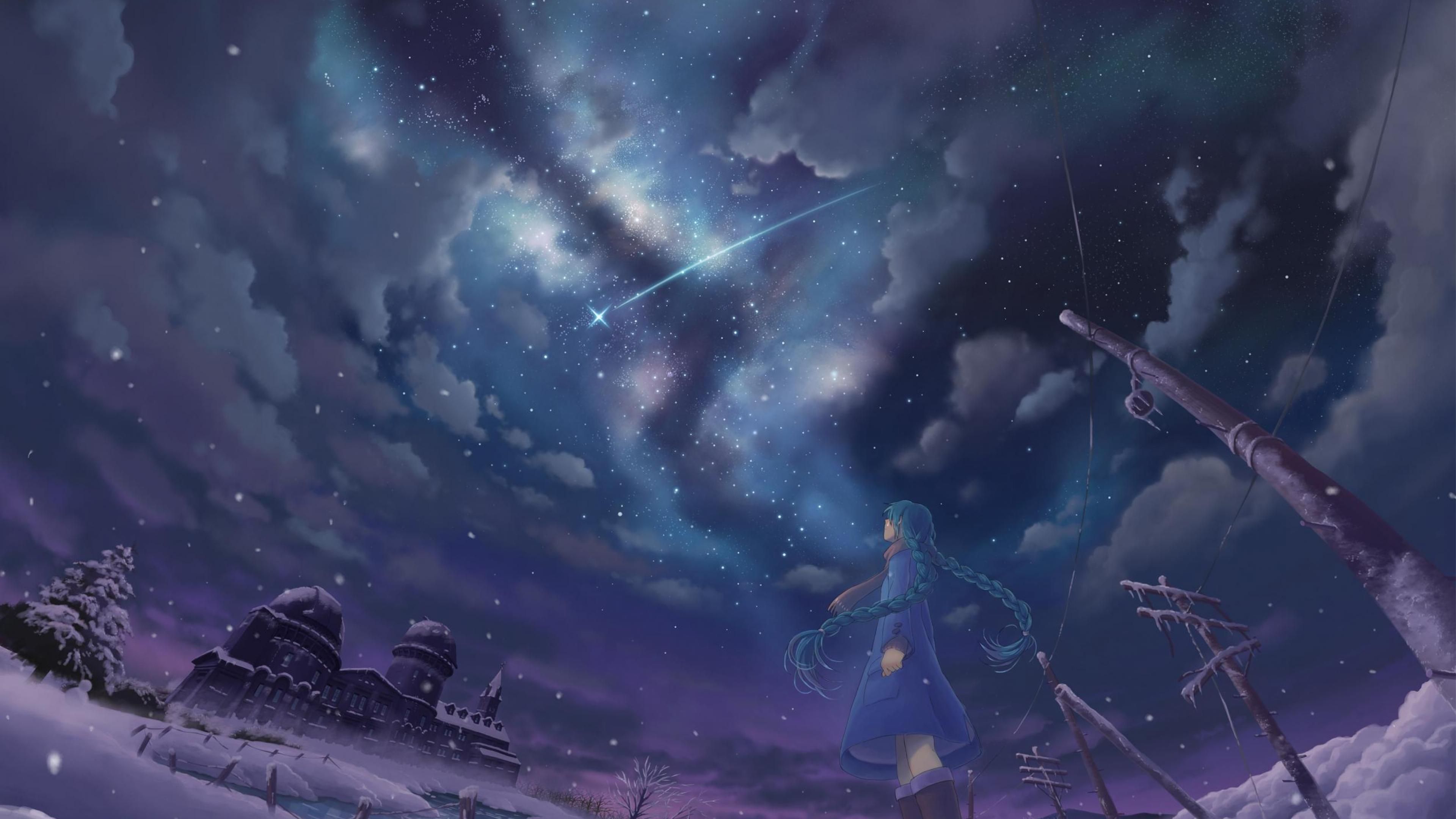 Free download Shooting stars Night Snow Stars Winter Anime girls