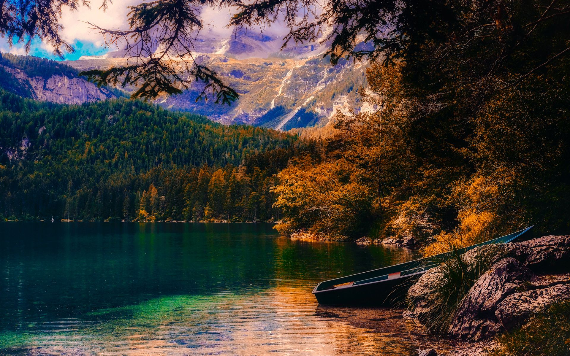 Download wallpaper Italy, lake, forest, autumn, HDR, mountains, Europe for desktop with resolution 1920x1200. High Quality HD picture wallpaper