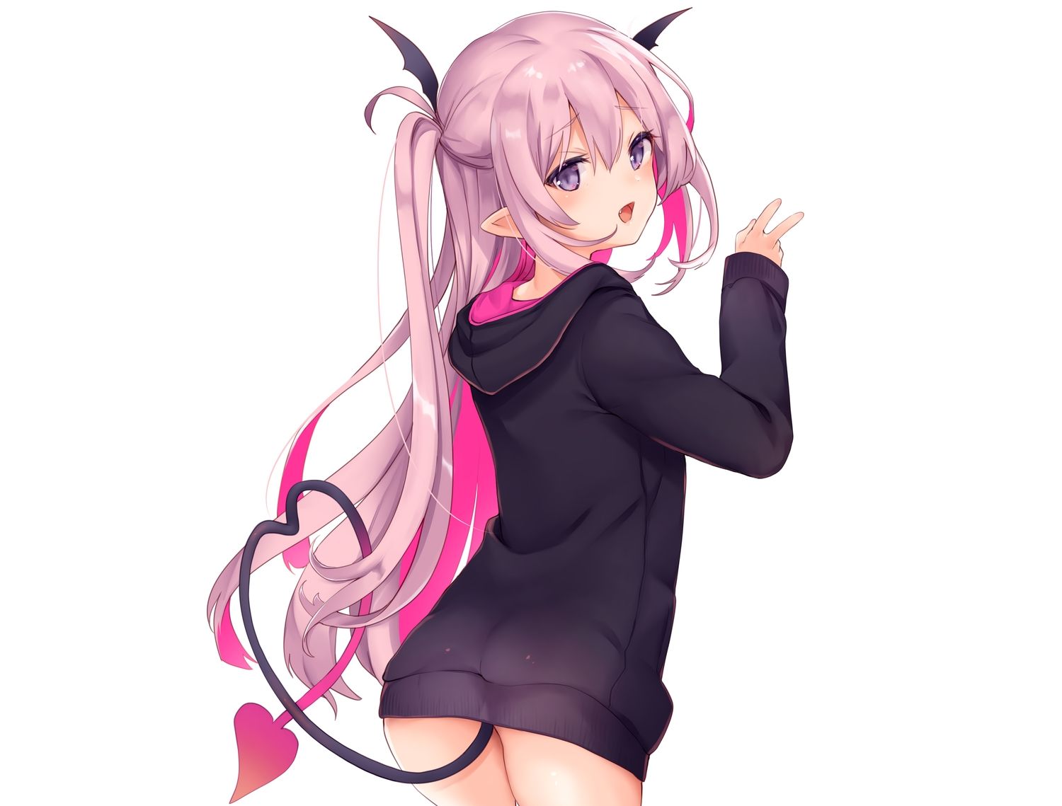 blush demon fang hoodie kedama milk loli long hair original purple