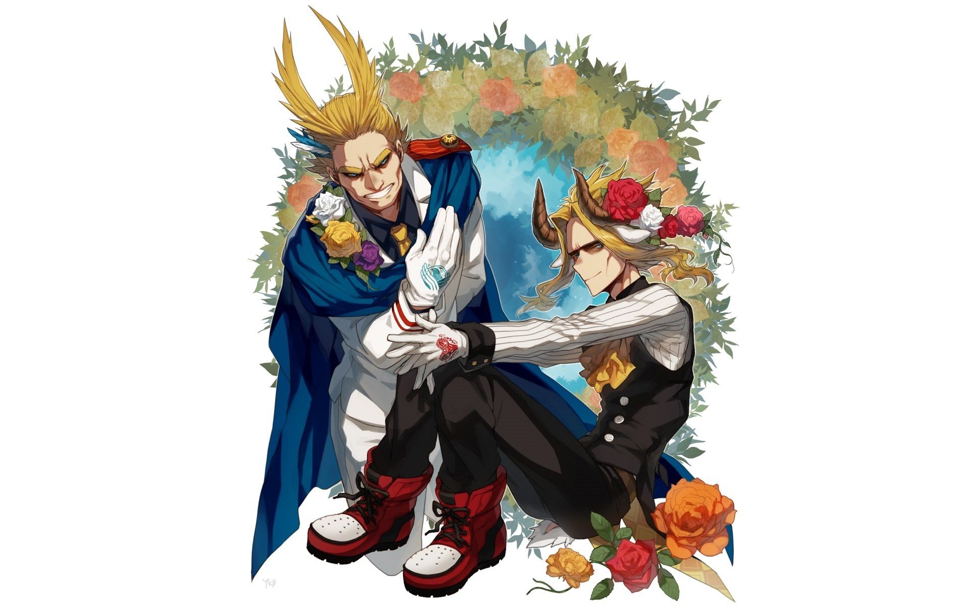 All Might strong and weak surrounded by roses HD Wallpaper