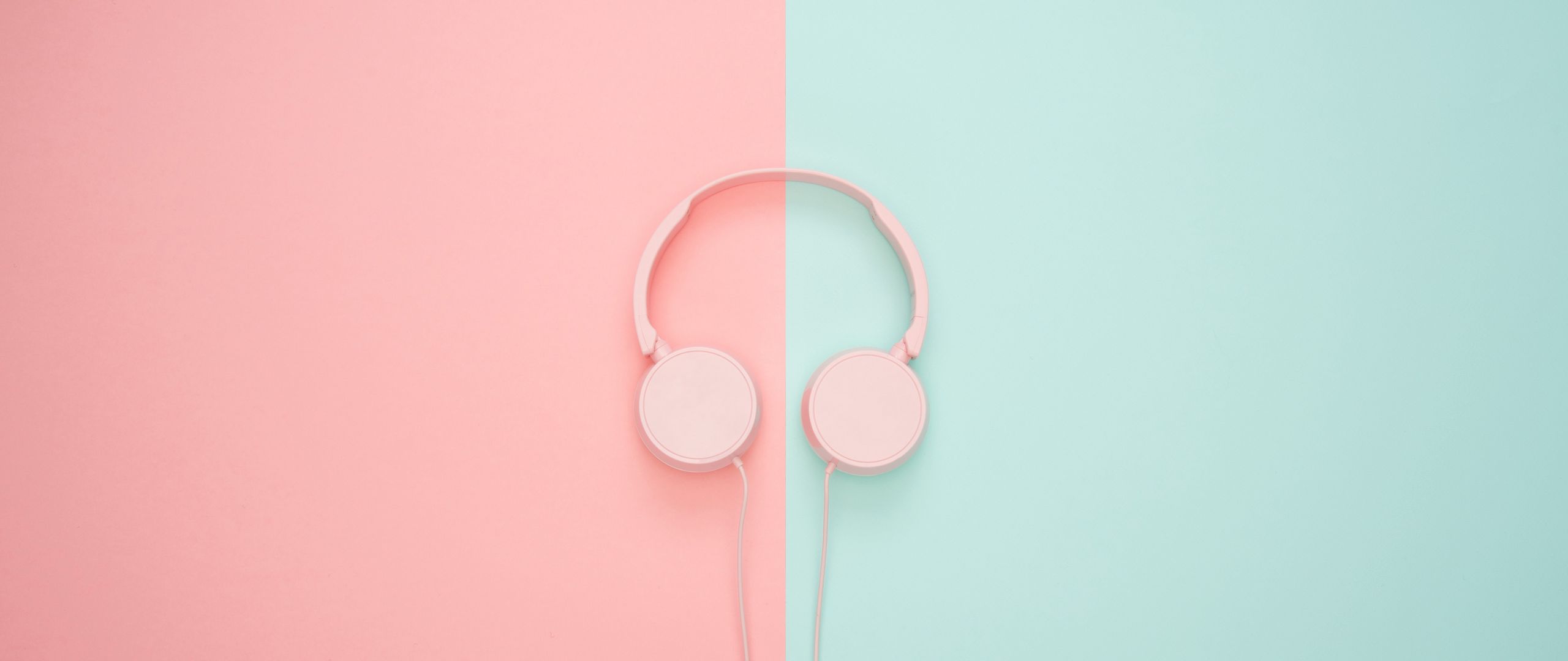 Download wallpaper 2560x1080 headphones, minimalism, pink, pastel dual wide 1080p HD background