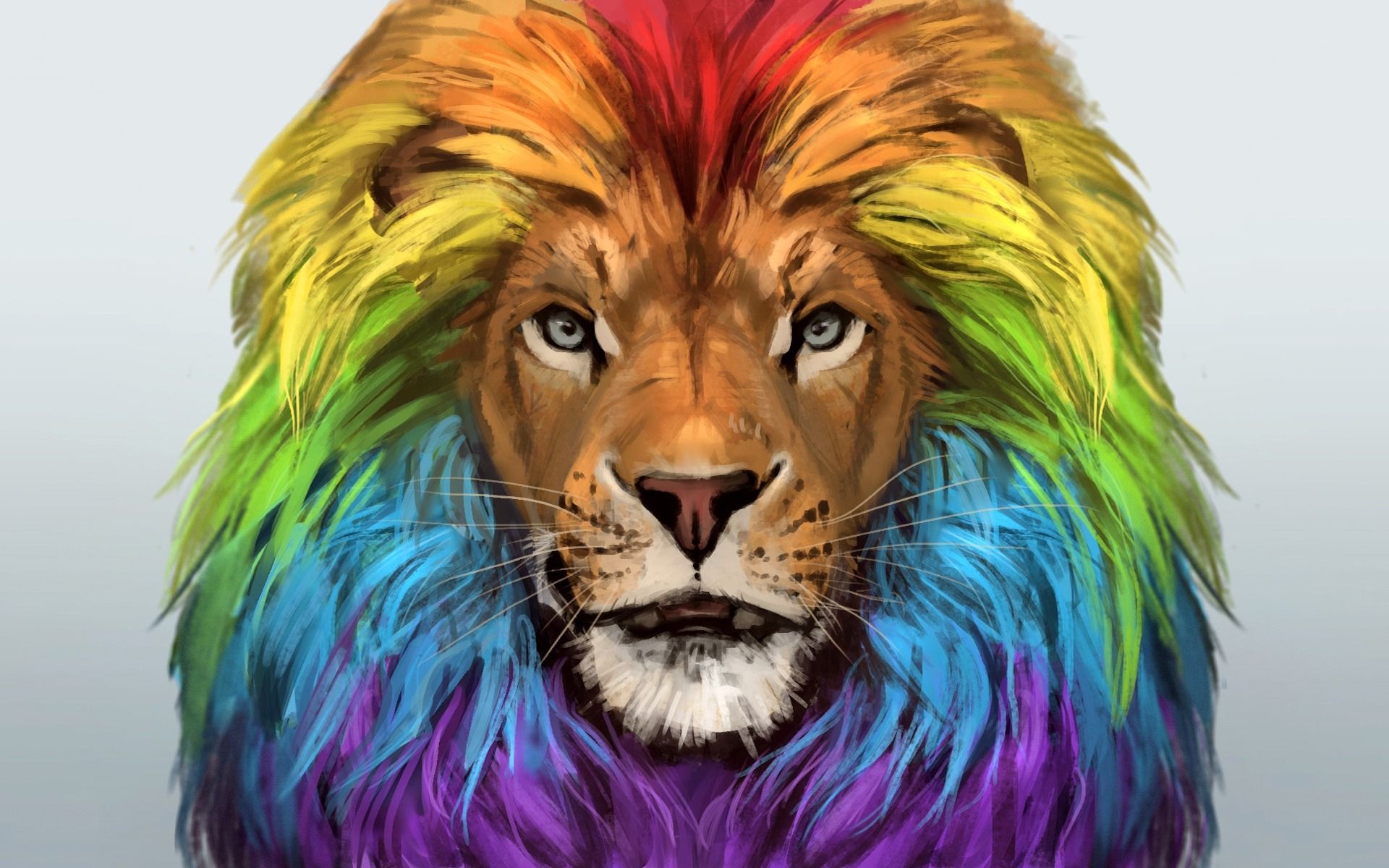 Lion, Art, Muzzle, Rainbow, Colorful Portrait, Colorful Lion Mane Wallpaper & Background Download