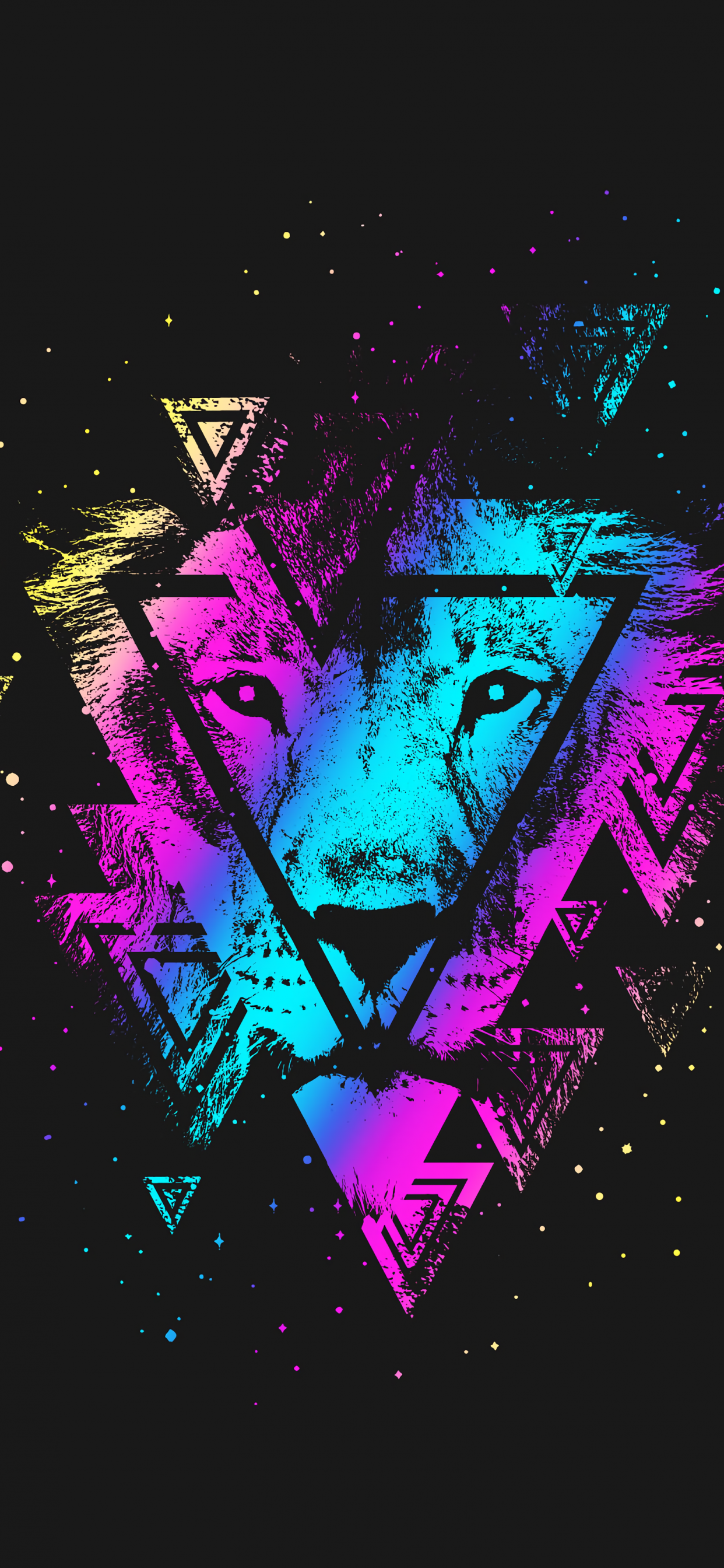 Download 1242x2688 Lion Face, Triangle, Digital Art, Color Lines