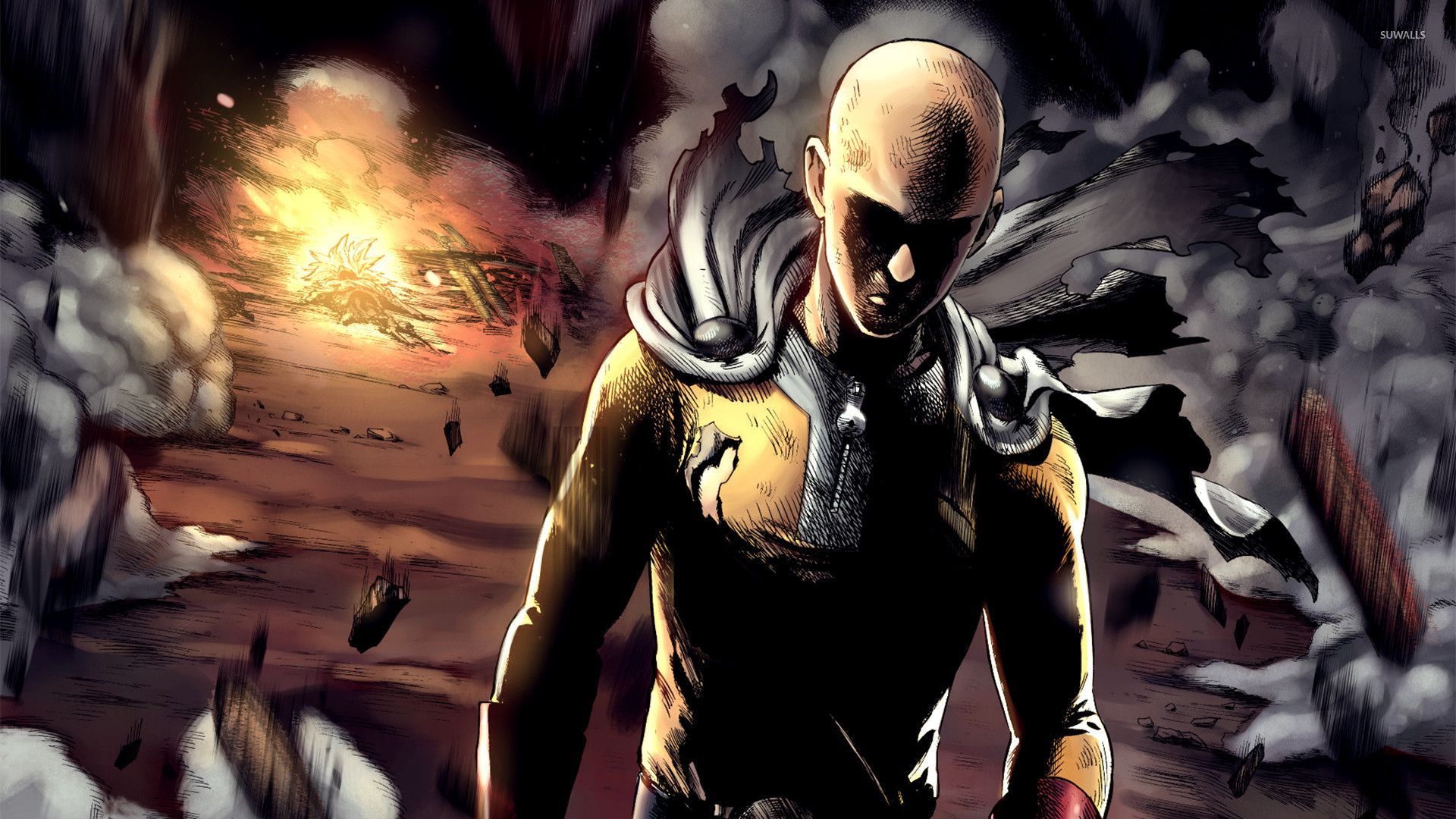 Saitama walking away from a fight. [1920x1080]. One punch man