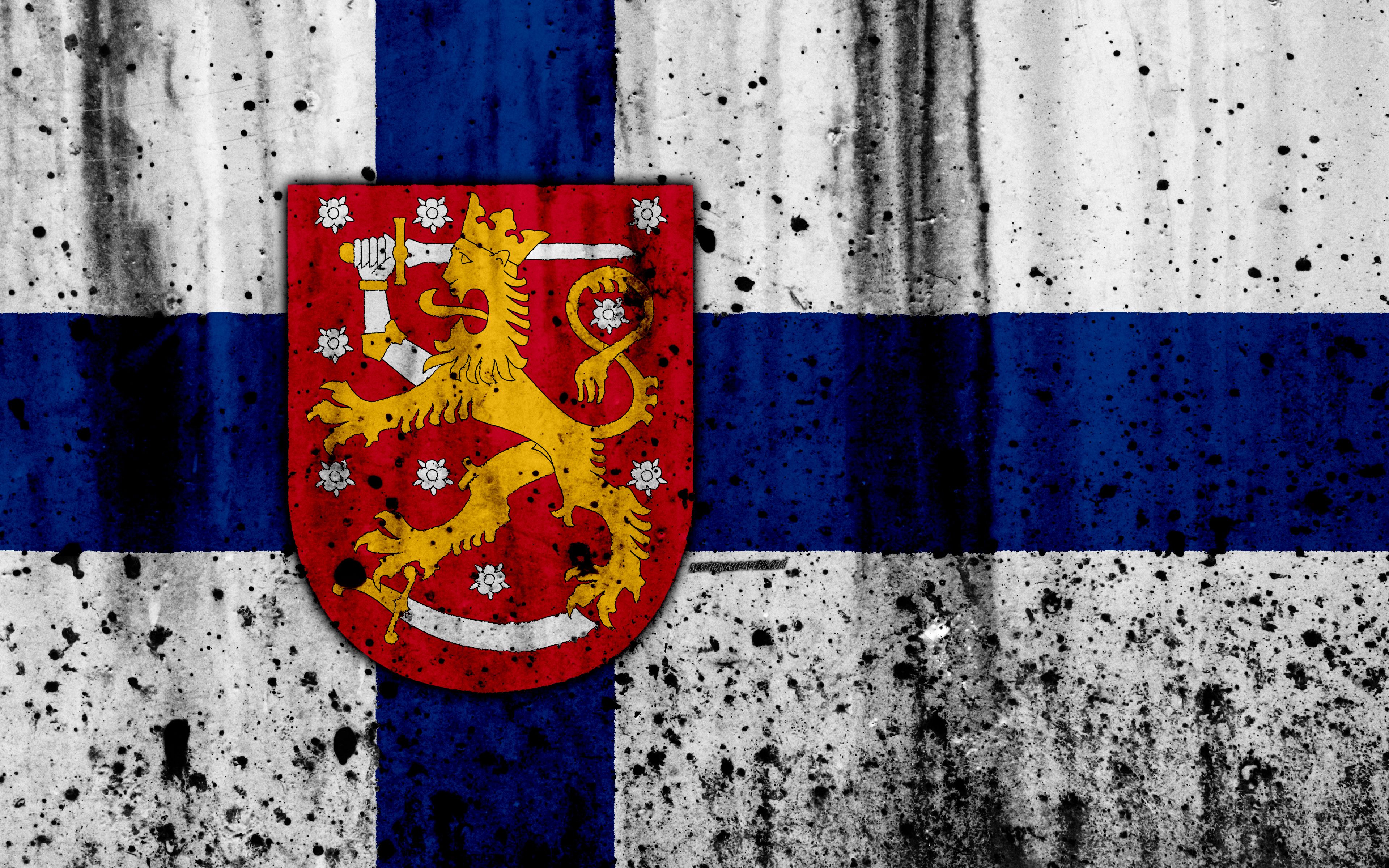 Download wallpaper Finnish flag, 4k, grunge, flag of Finland