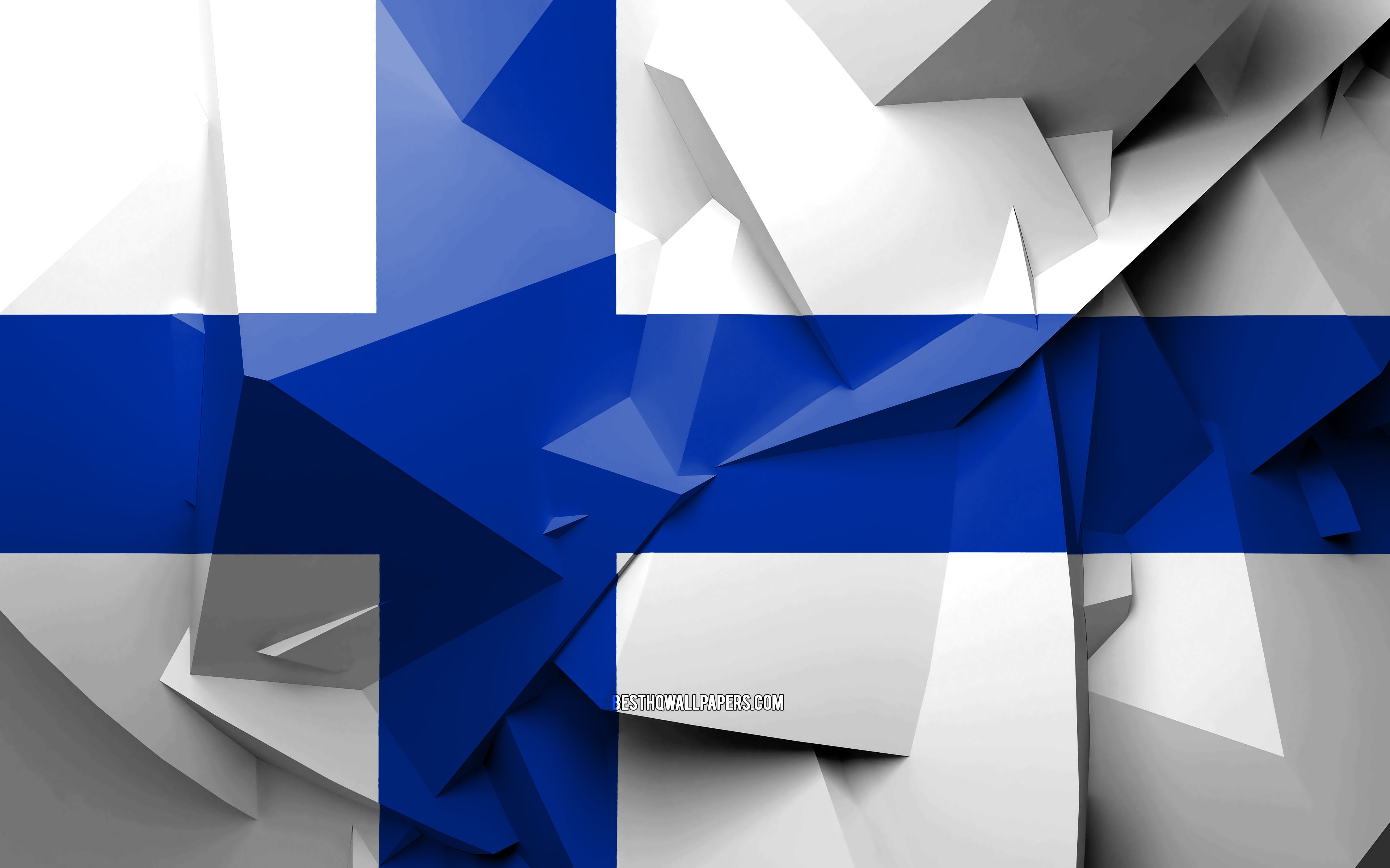 Download wallpaper 4k, Flag of Finland, geometric art, European