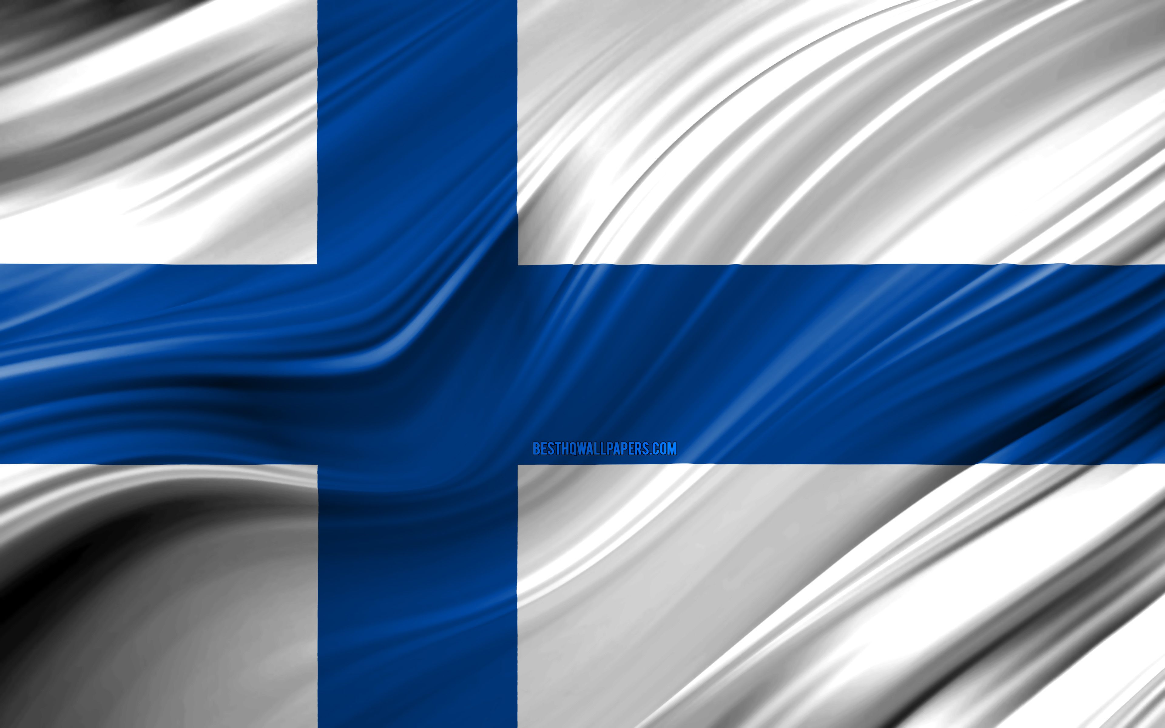 Download wallpaper 4k, Finnish flag, European countries, 3D waves