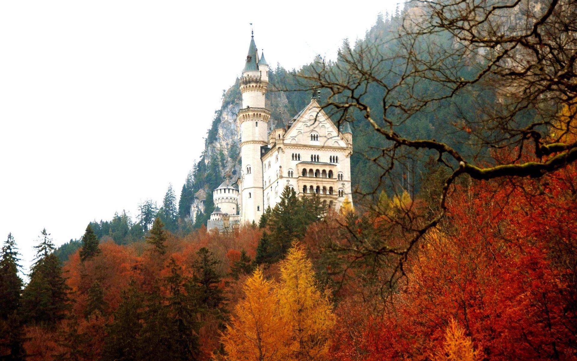 Neuschwanstein Castle in the autumn HD desktop wallpaper, Widescreen, High Definition
