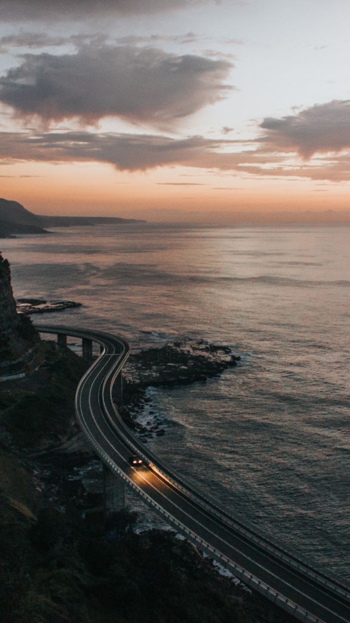 Sea, coast, sunset, Sea Cliff Bridge, 720x1280 wallpaper. City