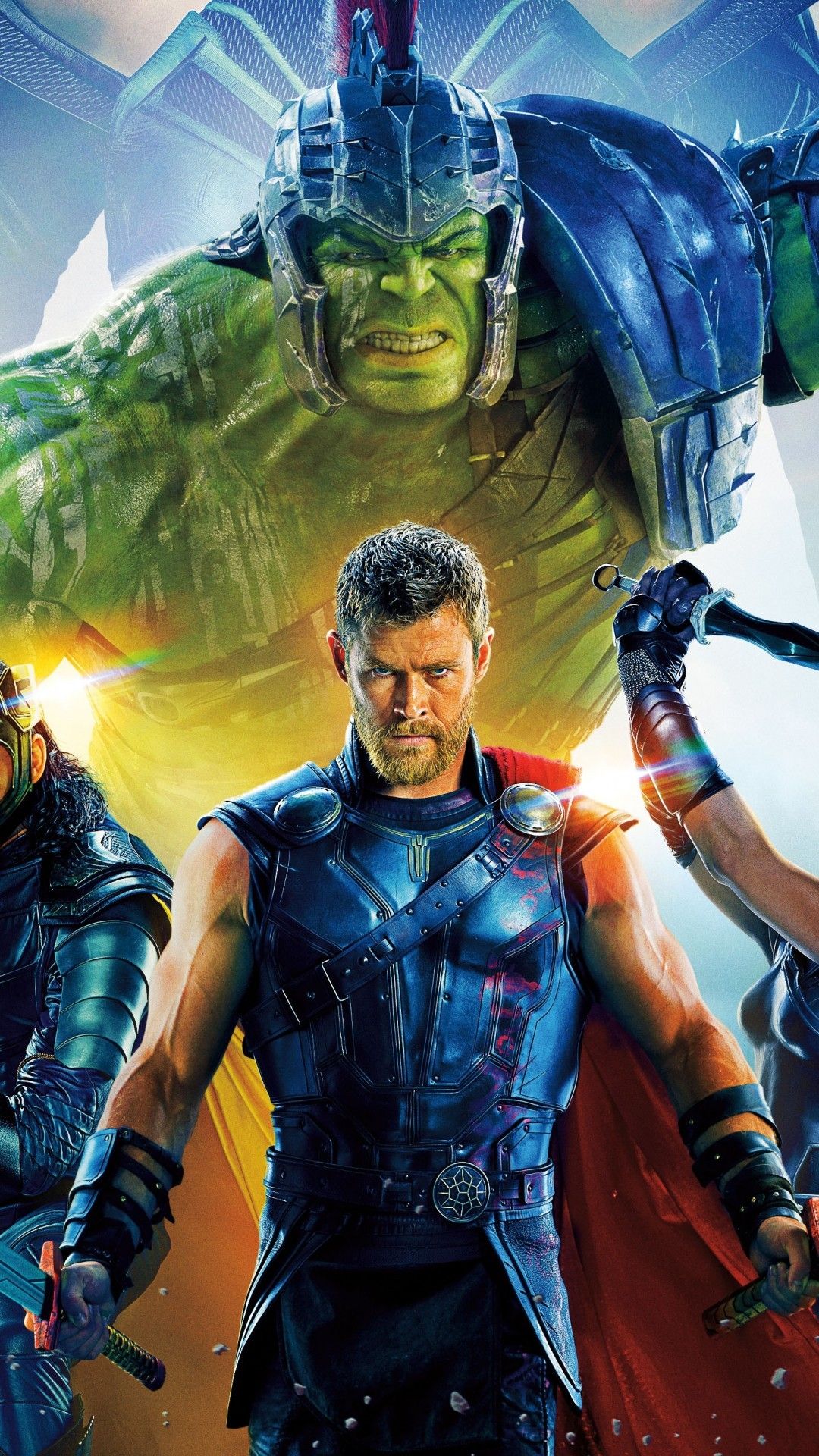 Download 1080x1920 Thor: Ragnarok, Valkyrie, Loki, Hulk Wallpaper
