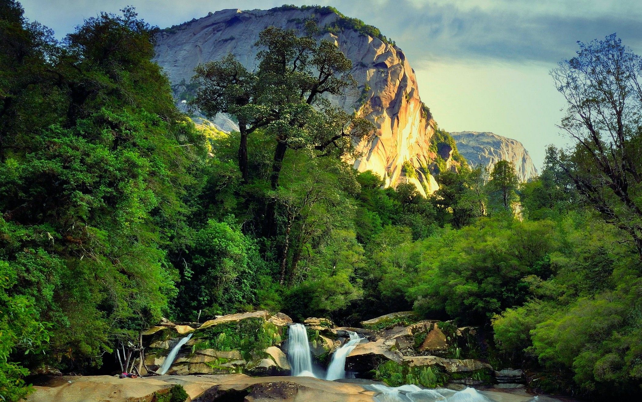 sunset, Waterfall, Mountain, Chile, Nature, Landscape, Forest