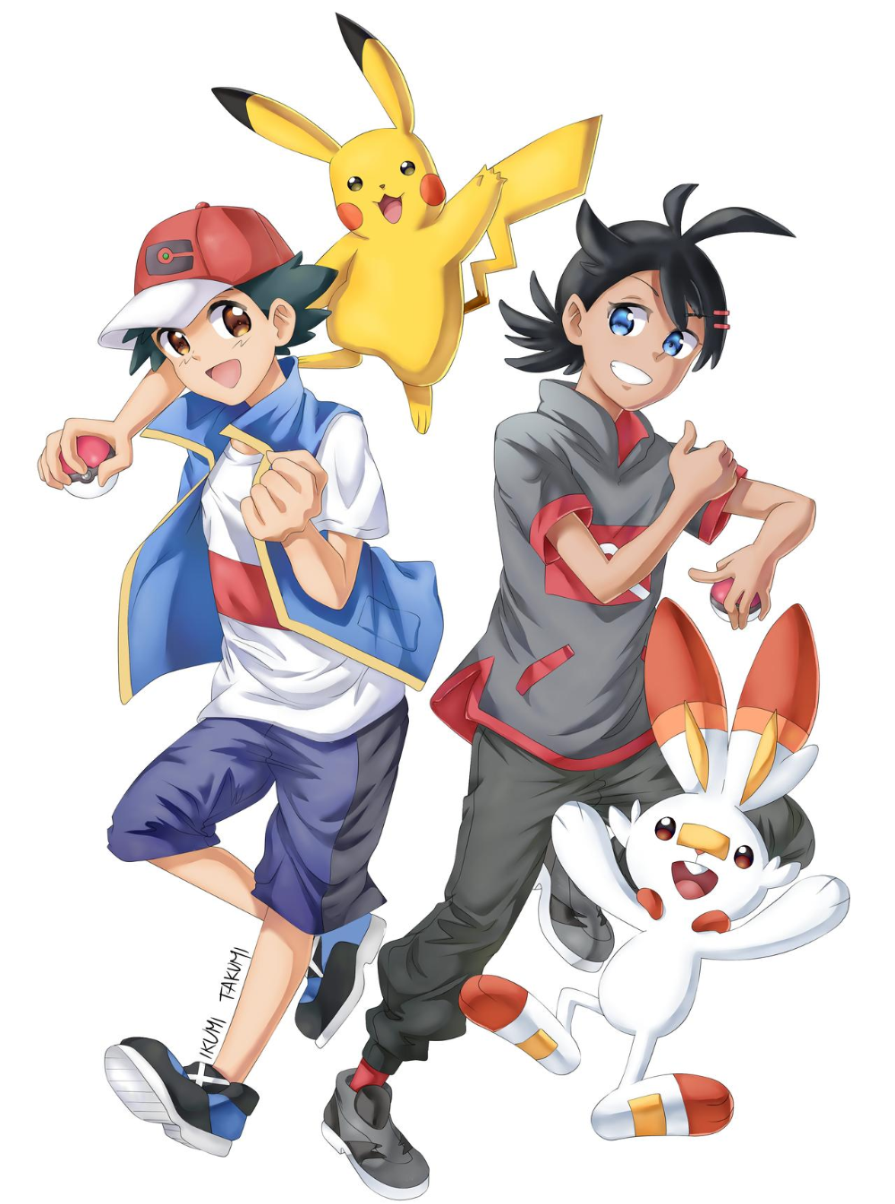Ash y Gou Fanart. Pokemon