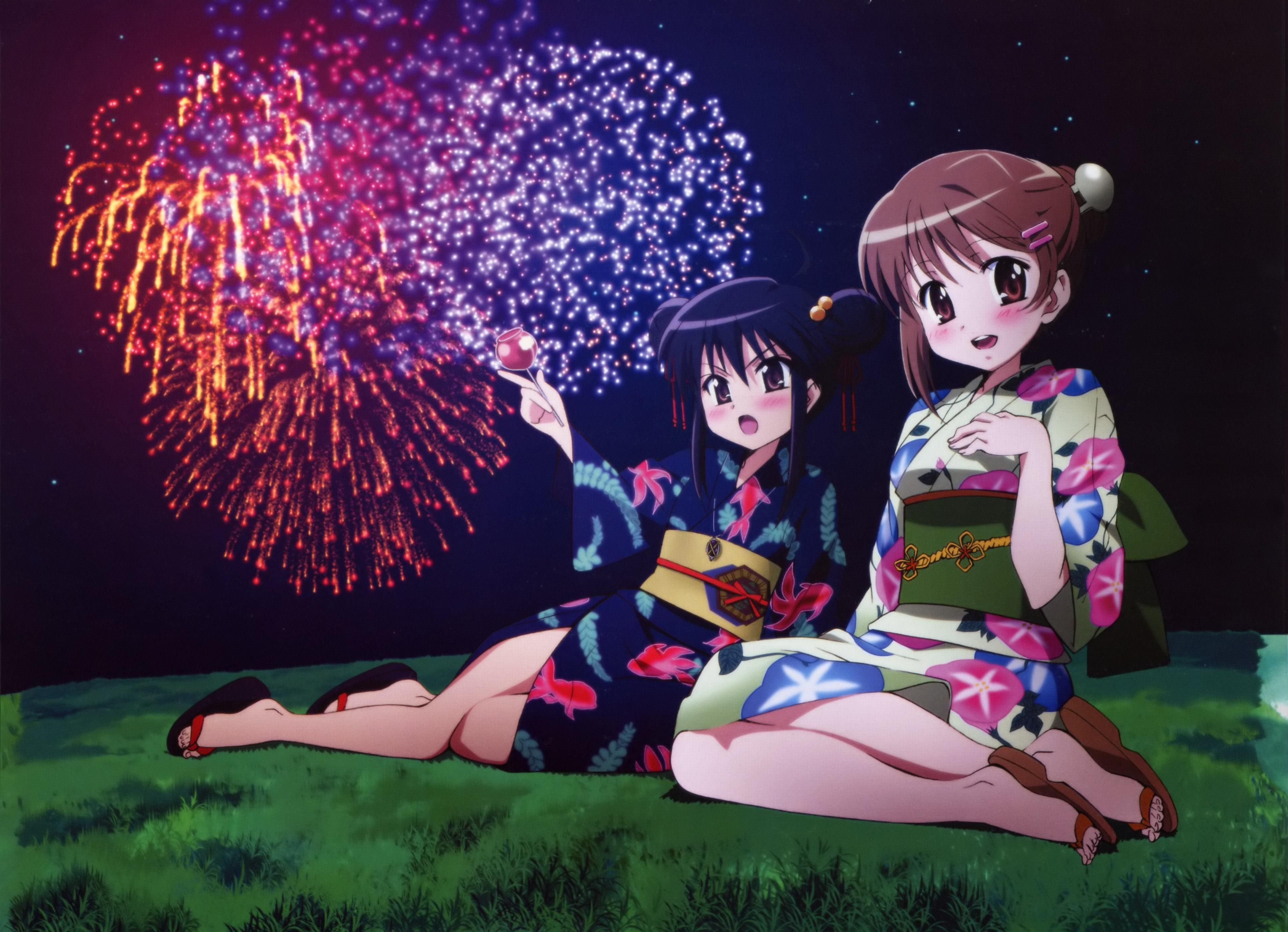 shakugan no shana, girls, fireworks Wallpaper, HD Anime 4K