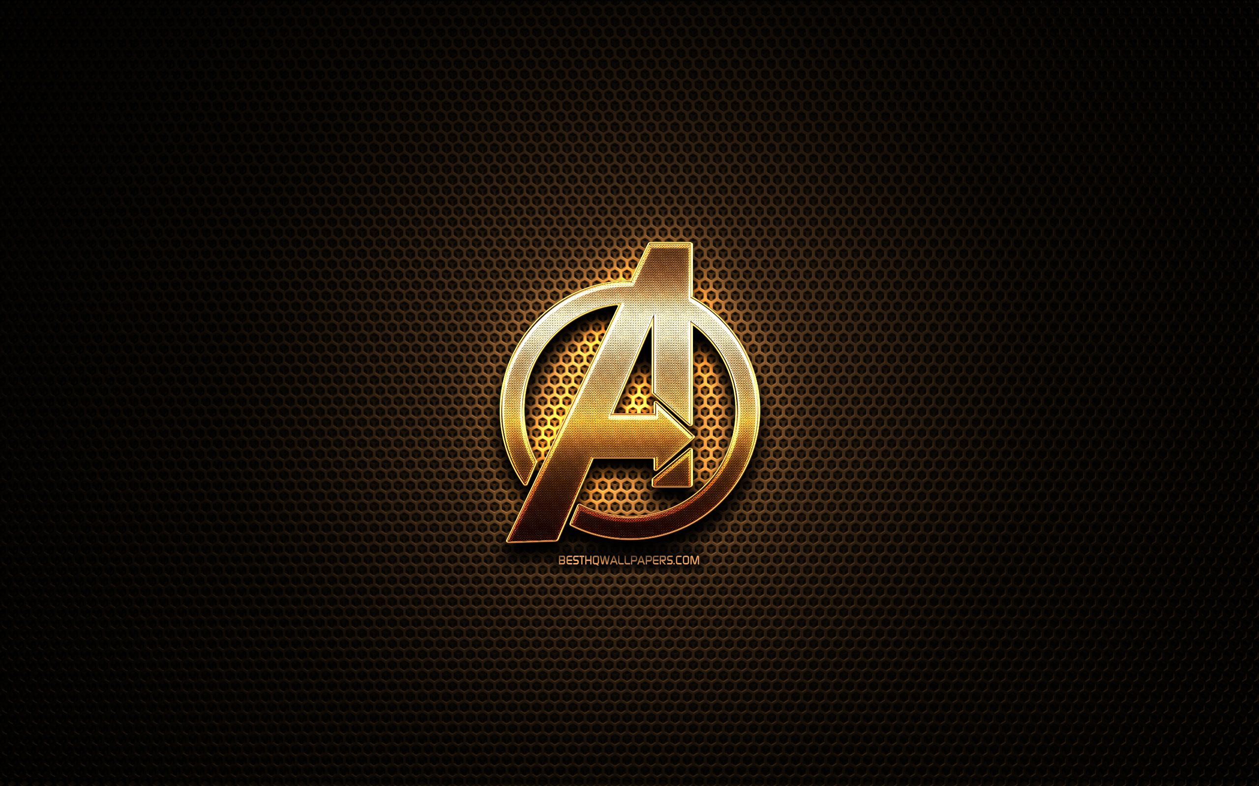 Download wallpaper Avengers glitter logo, creative, metal grid