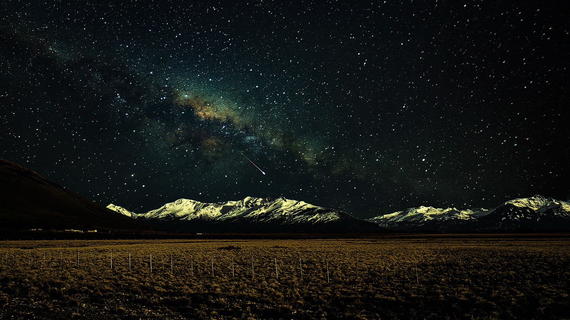 Wallpaper Milky Way, space, mountains, field, fence, stars, night