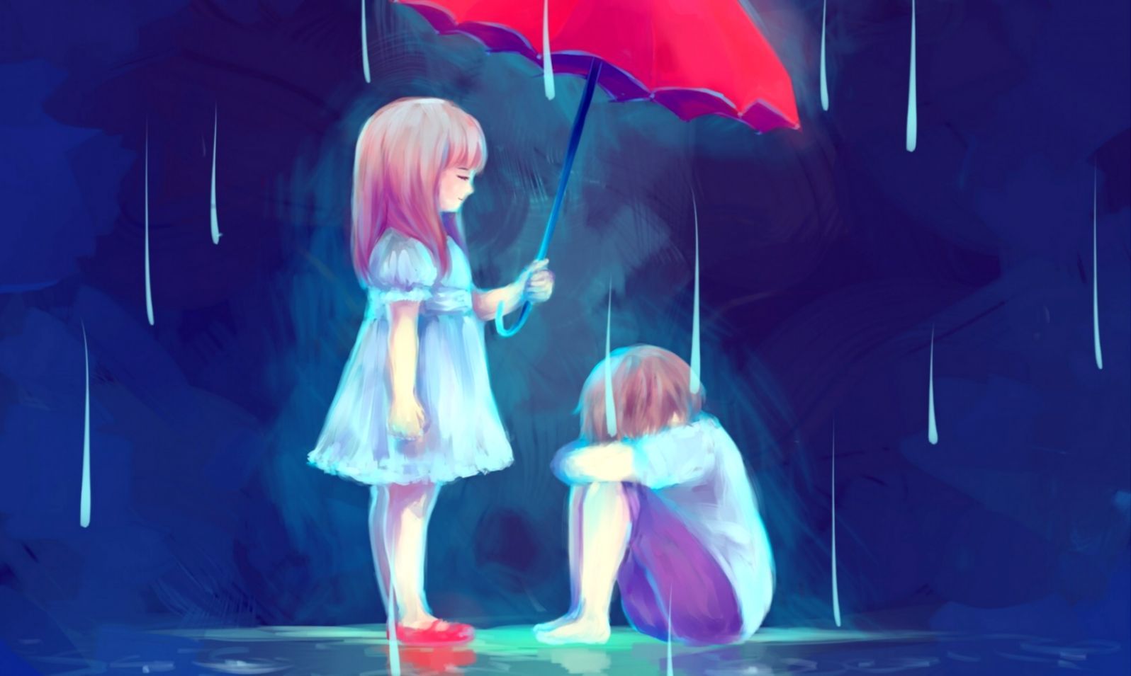 Umbrella Boy Rain Anime Wallpaper HD